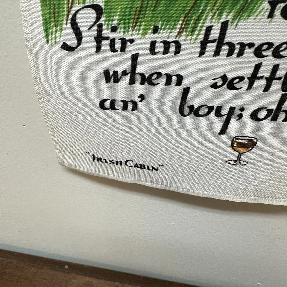 Vtg Irish Linen Tea Towel Gaelic Coffee Leprechaun Wall Hanging Made Ireland
